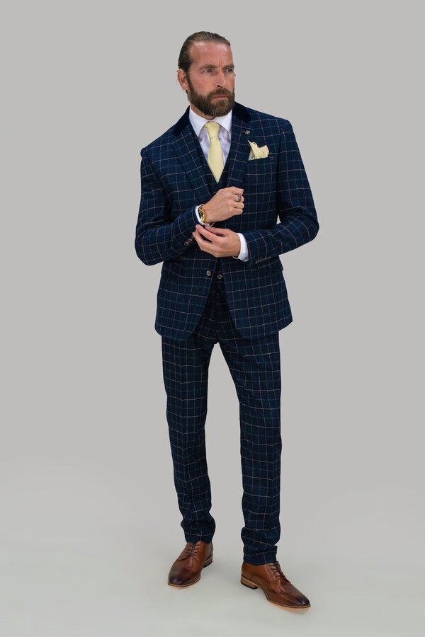 Shelby Navy Tweed Check Three Piece Suit