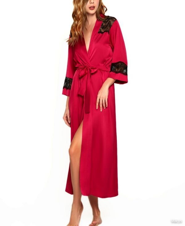 Women's Luxury Long Robe Trimmed in Lace