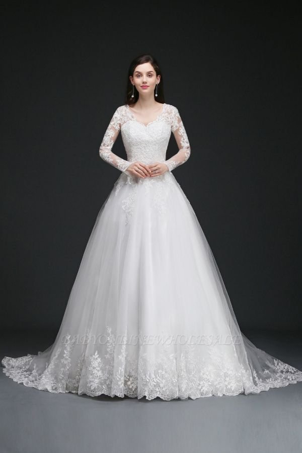 AMAYA | Ball Gown V-Neck Tulle Newest Wedding Dresses with Lace