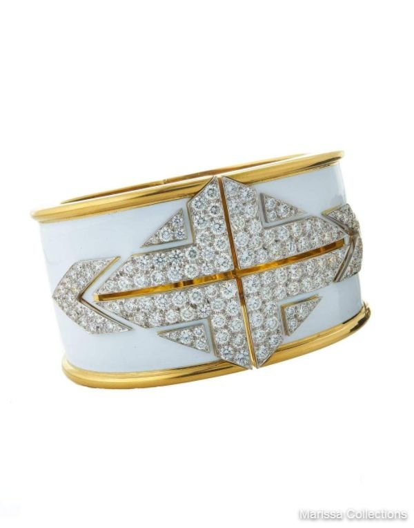 DAVID WEBB - Lux White Enamel Diamond Cuff
