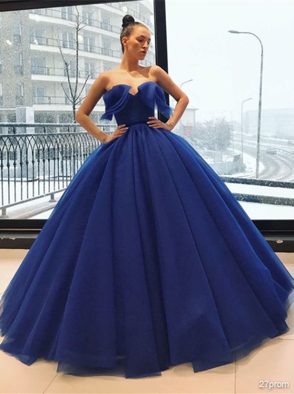 Gorgeous Sweetheart Long Evening Gowns | Ball Gown Blue Prom Dress