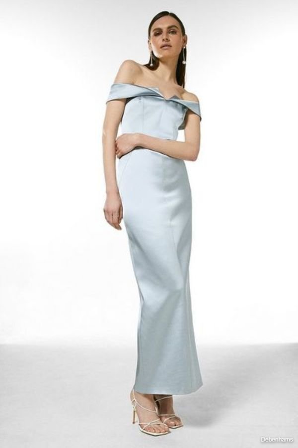 KarenMillen - Italian Structured Satin Bardot Maxi Dress