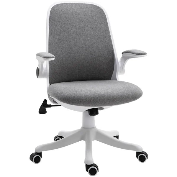 Vinsetto Ergonomic Office Chair 360° Swivel Task Desk Breathable Fabric Computer Rocker with Flip-up Arms and Adjustable Height - Grey