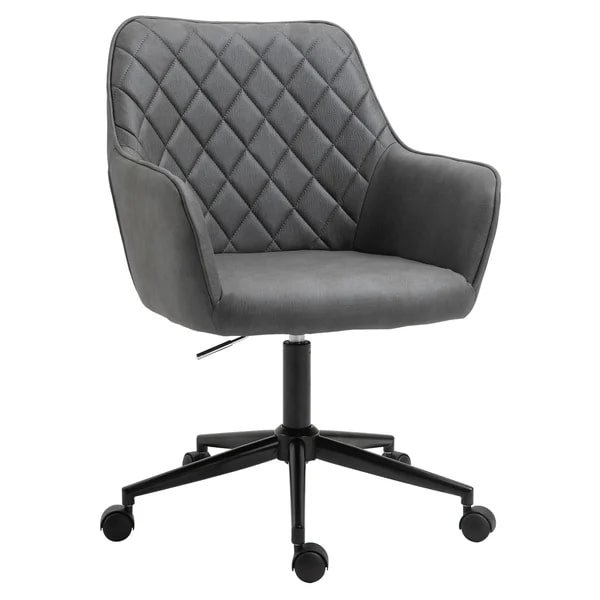 Vinsetto Office Chair with Adjustable Height, Microfiber Cloth, Diamond Line Design, and Mid-Back Padded Armrests - Dark Grey