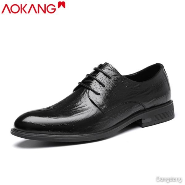 Aokang leather shoes men's spring business dress shoes black trend all-match men's casual men's