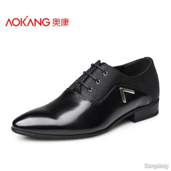 Aokang men's leather shoes business British leather lace-up pointed toe dress shoes men's wedding