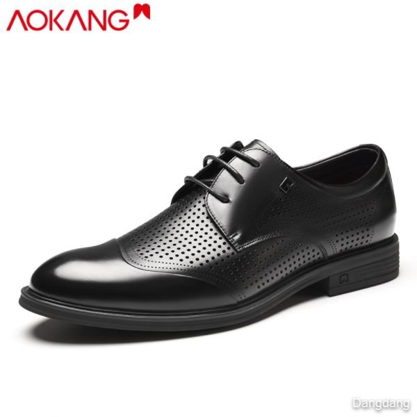 Aokang men's shoes men's business formal wear hollow leather shoes men's leather breathable