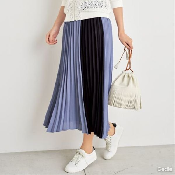 [Chubby size] Bicolor pleated skirt