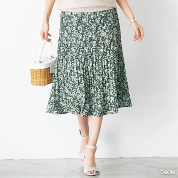 Floral print pleated skirt (hand wash OK)