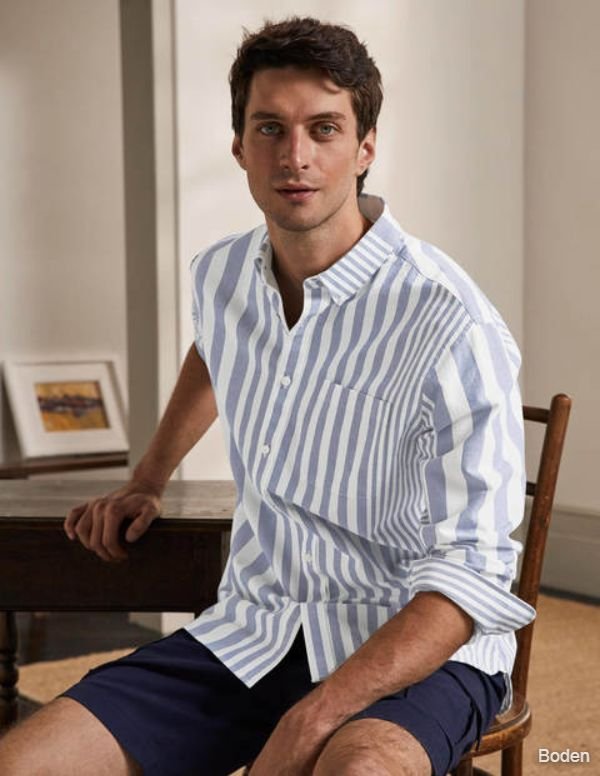 Modern Oxford Shirt - Snowdrop/Regal Blue Stripe