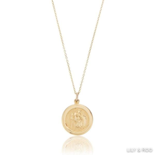 SOLID GOLD SMALL ROUND ST CHRISTOPHER MEDALLION NECKLACE