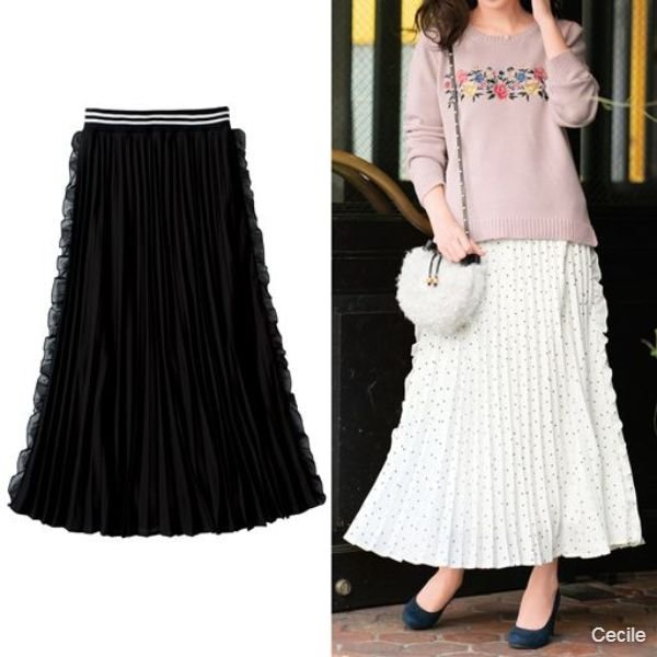 Side frilled pleated skirt