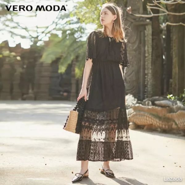 Vero Moda Women Crochet Lace Tie Neck High Waist Dress 32016Z502