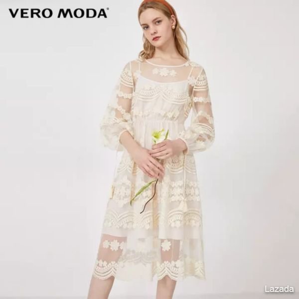 Vero Moda Women Ethnic Style Mesh Embroidered See-through Dress 32027C503