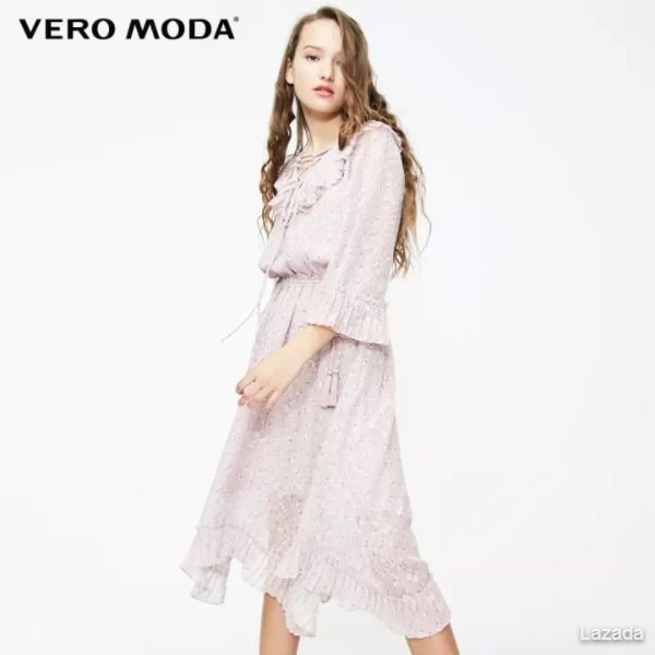 Vero Moda Women Floral Lace-up 3/4 Sleeve Chiffon Dress 31937C520