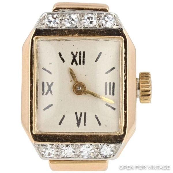 French 1930s Diamonds 18 Karat Yellow Gold Watch Ring