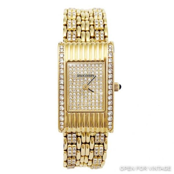 Yellow gold Boucheron Reflet watch, diamonds.
