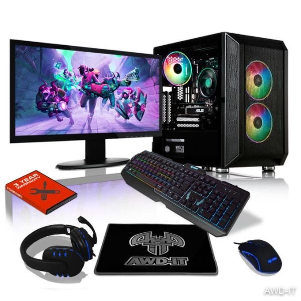 AMD Ryzen 4300G Quad Core Radeon Graphics All in One eSports 22" LED Monitor PC Package For Gaming