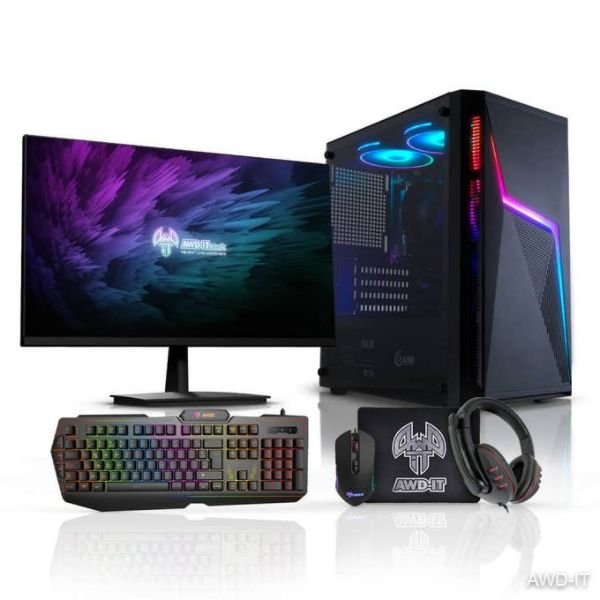AWD Ryzen 5 5600G Volt with AMD VEGA Graphics Desktop PC Monitor Package for Gaming