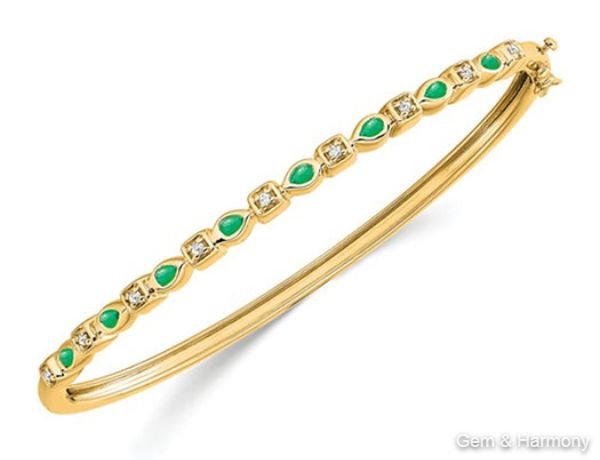 2/5 Carat (ctw) Emerald Bangle Bracelet in 14K Yellow Gold with Diamonds
