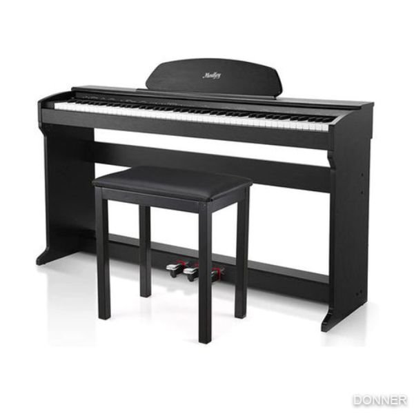 Moukey MDP-350 88-Key Semi Weighted Piano Action Digital Beginner Keyboard with Furniture Stand & Piano Stool, Triple Pedals, Power Supply, Black