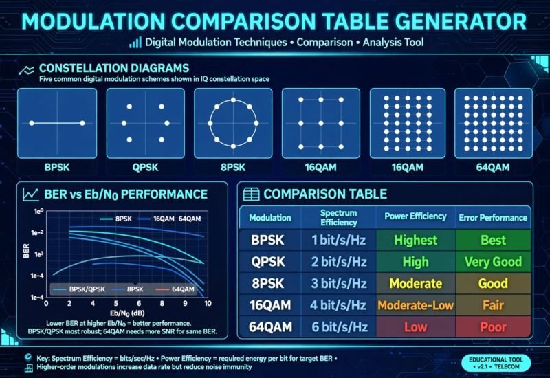 Modulation Comparison Table Generator